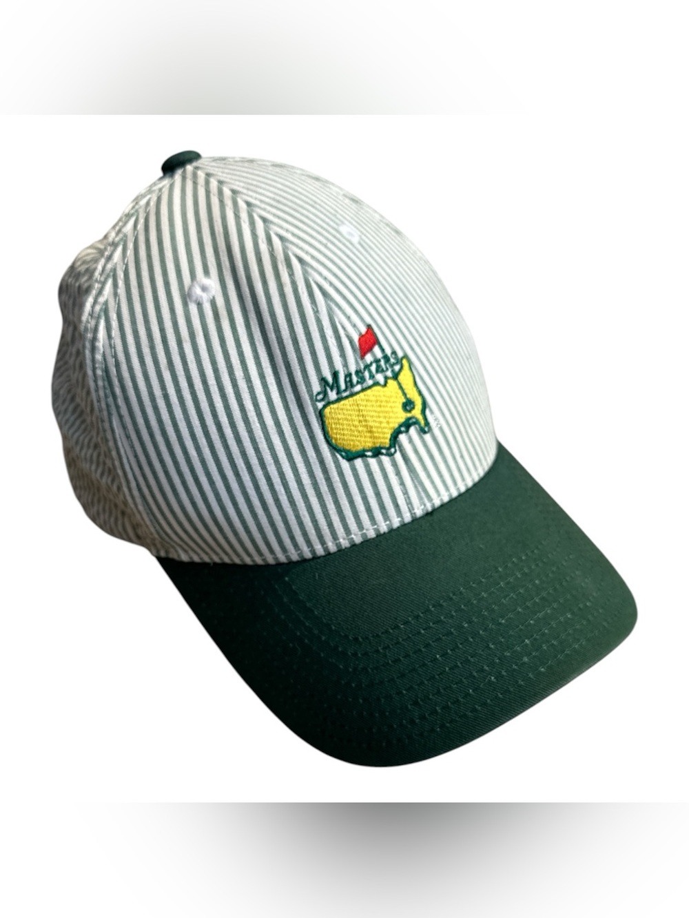 Masters Embroidered Stripe Golf Cap in Green and Yellow
